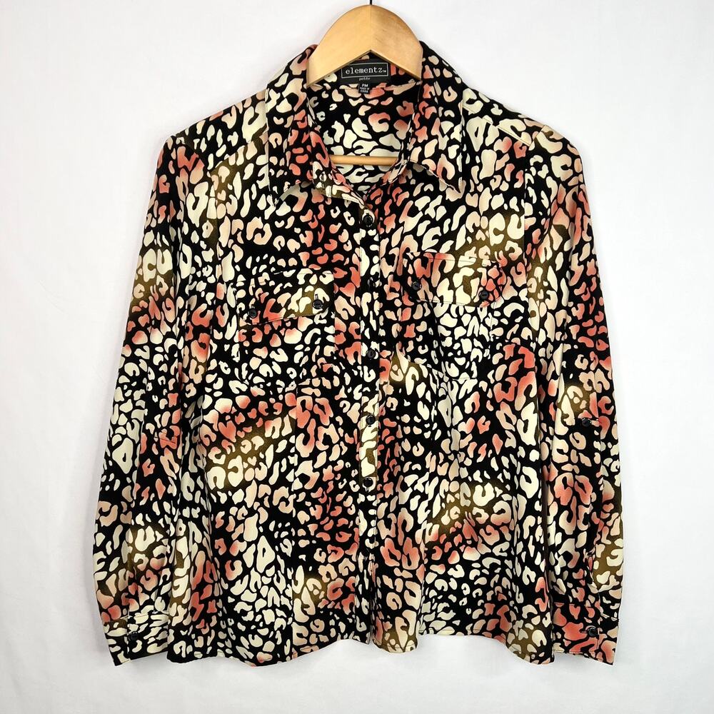 Vintage Elementz Petite Leopard Print Button Down Shirt MP